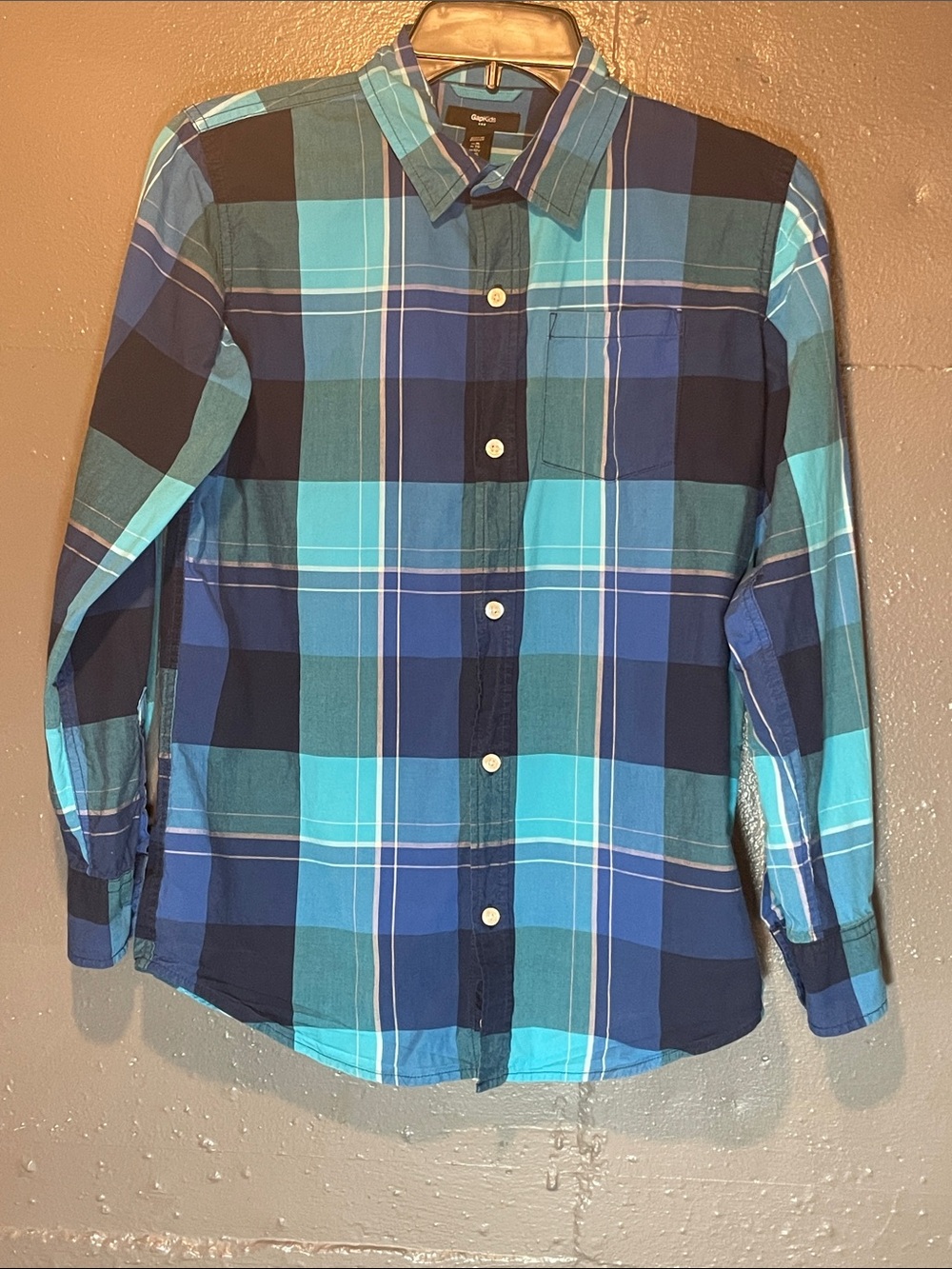 GapKids Teal & Navy Plaid Button-Down Shirt
